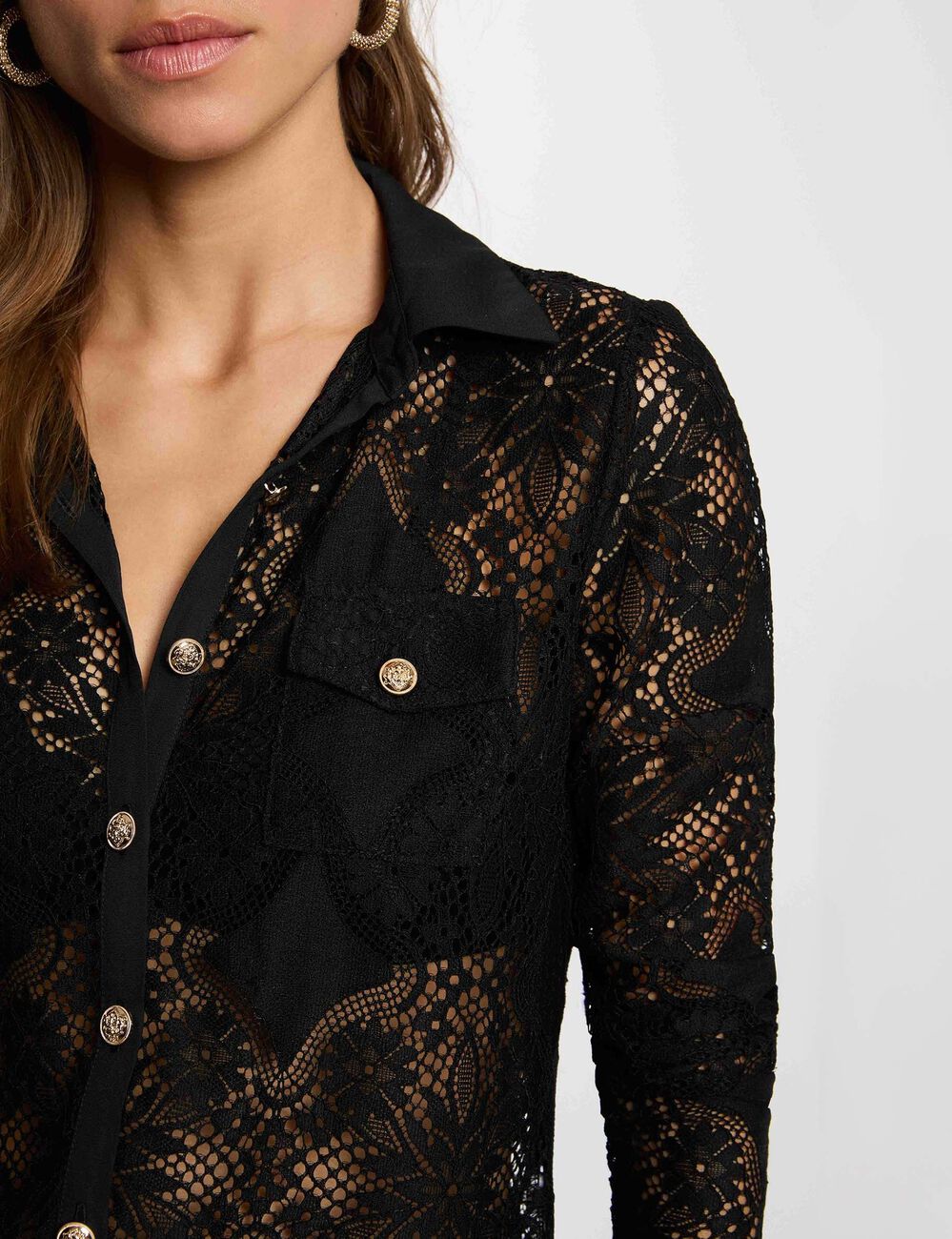 Kant blouse met reverskraag zwart vrouw