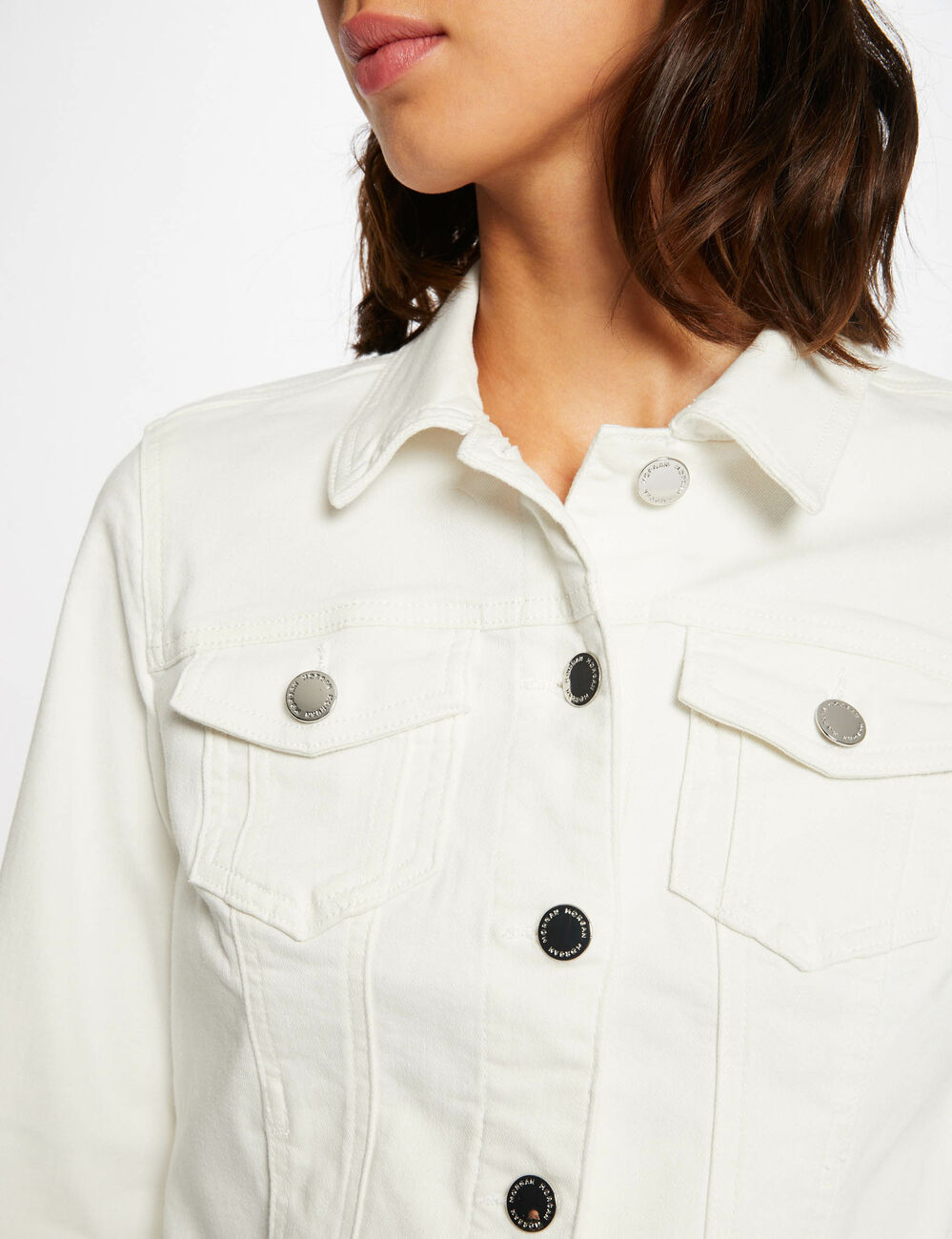 Recht jeansjack met knopen ivoor vrouw