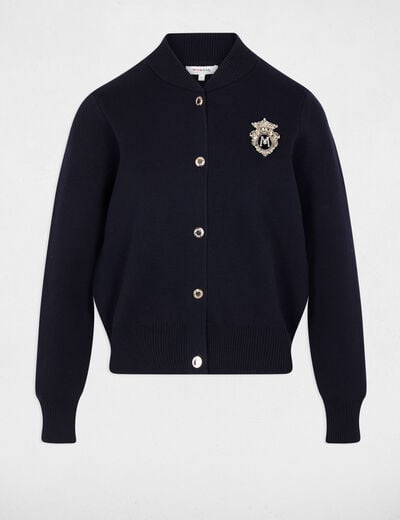 Veste col teddy bleu marine femme