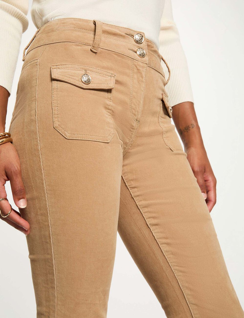 Broek van corduroy zand vrouw