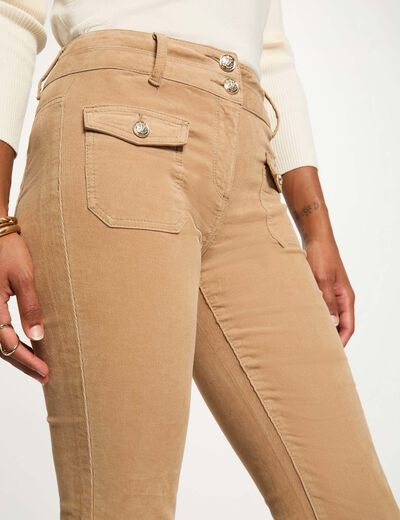 Broek van corduroy zand vrouw