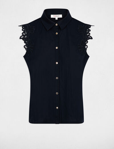 Mouwloze blouse marineblauw vrouw