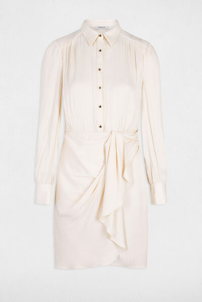 Robe droite drapée satinée ecru moyen femme