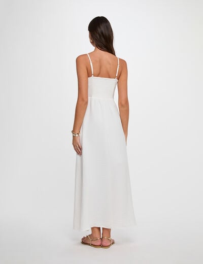 Robe longue col v blanc femme