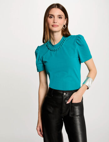 T-shirt manches courtes chaîne bleu turquoise femme