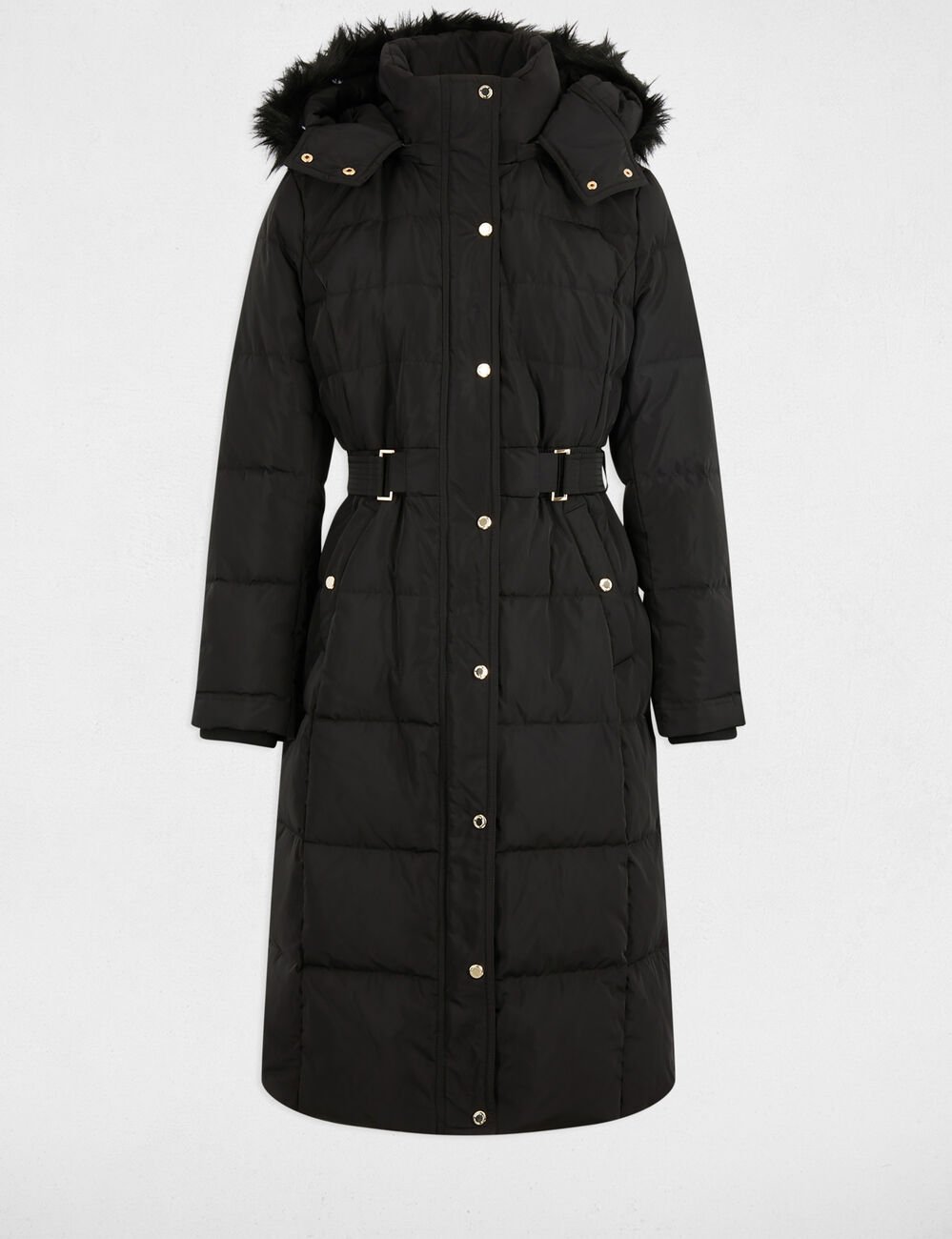 Doudoune longue à capuche noir femme