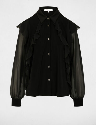 T-shirt voile boutonné noir femme