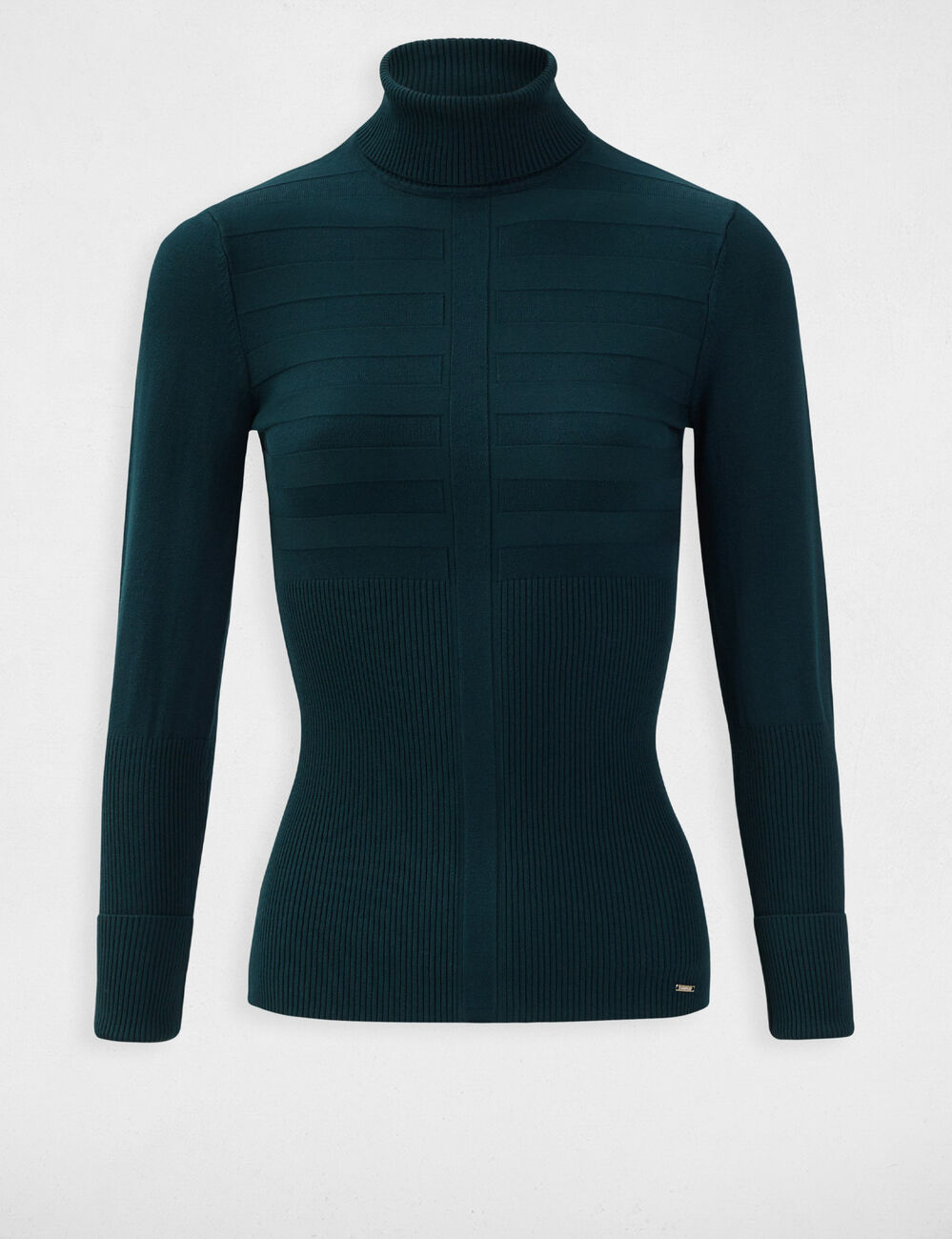 Pull col roul&eacute; ajust&eacute; vert femme