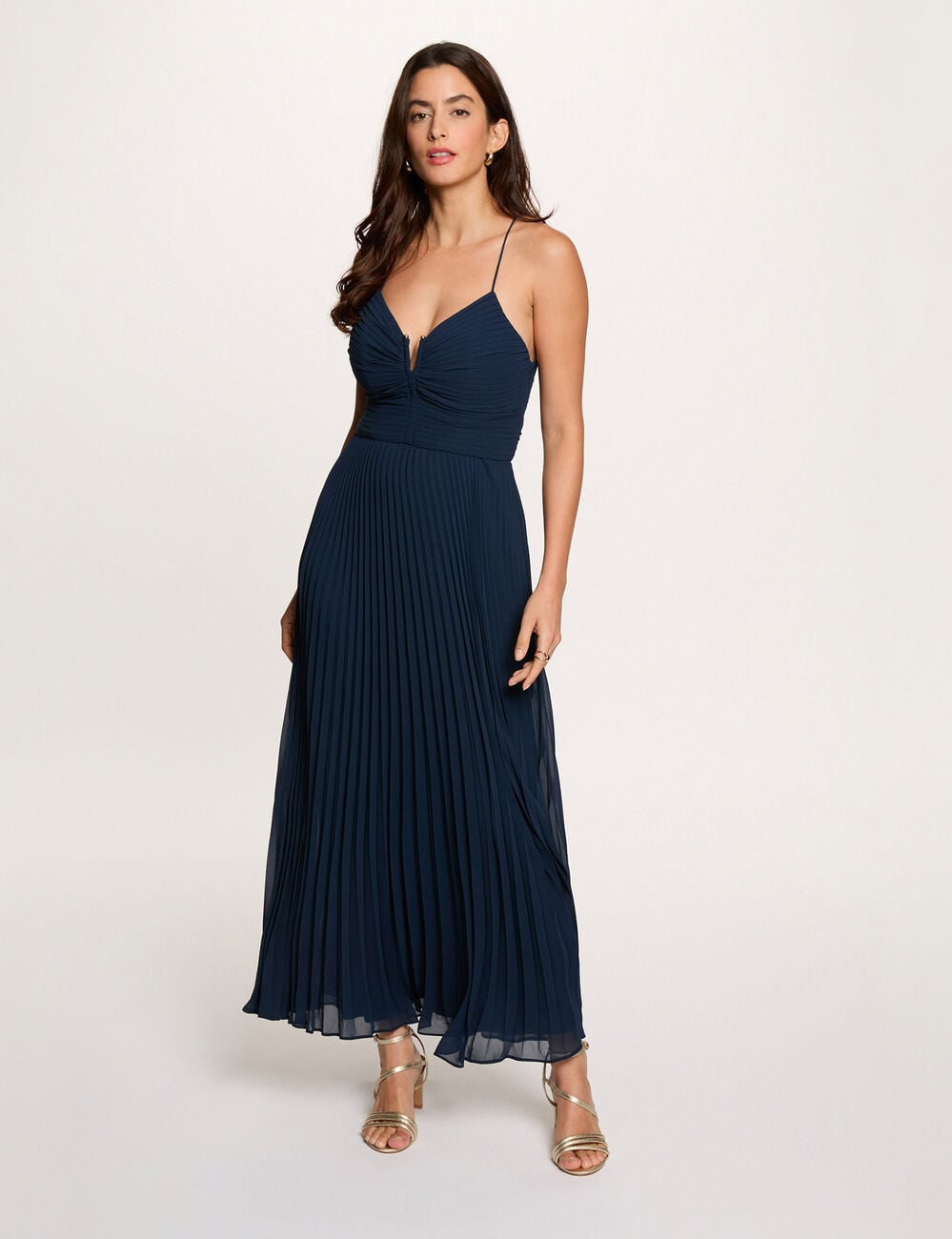 Lange jurk met open rug marineblauw vrouw