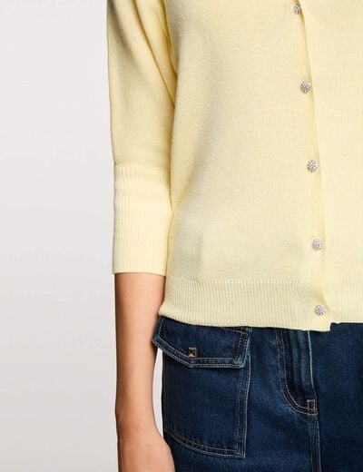 Vest met V-hals en lange mouwen lichtgeel vrouw