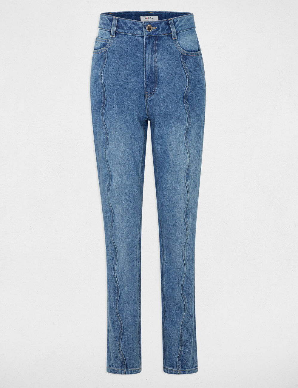 Jeans slim détails matelassés denim stone femme