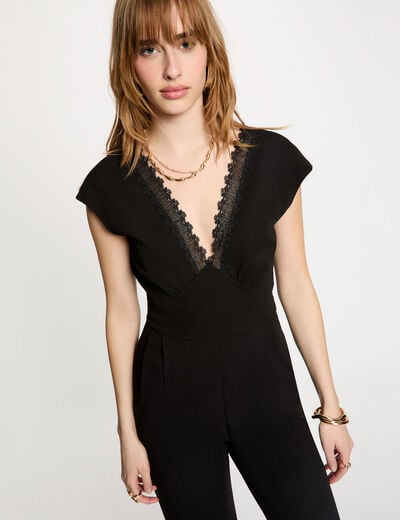 Combinaison dentelle col v noir femme