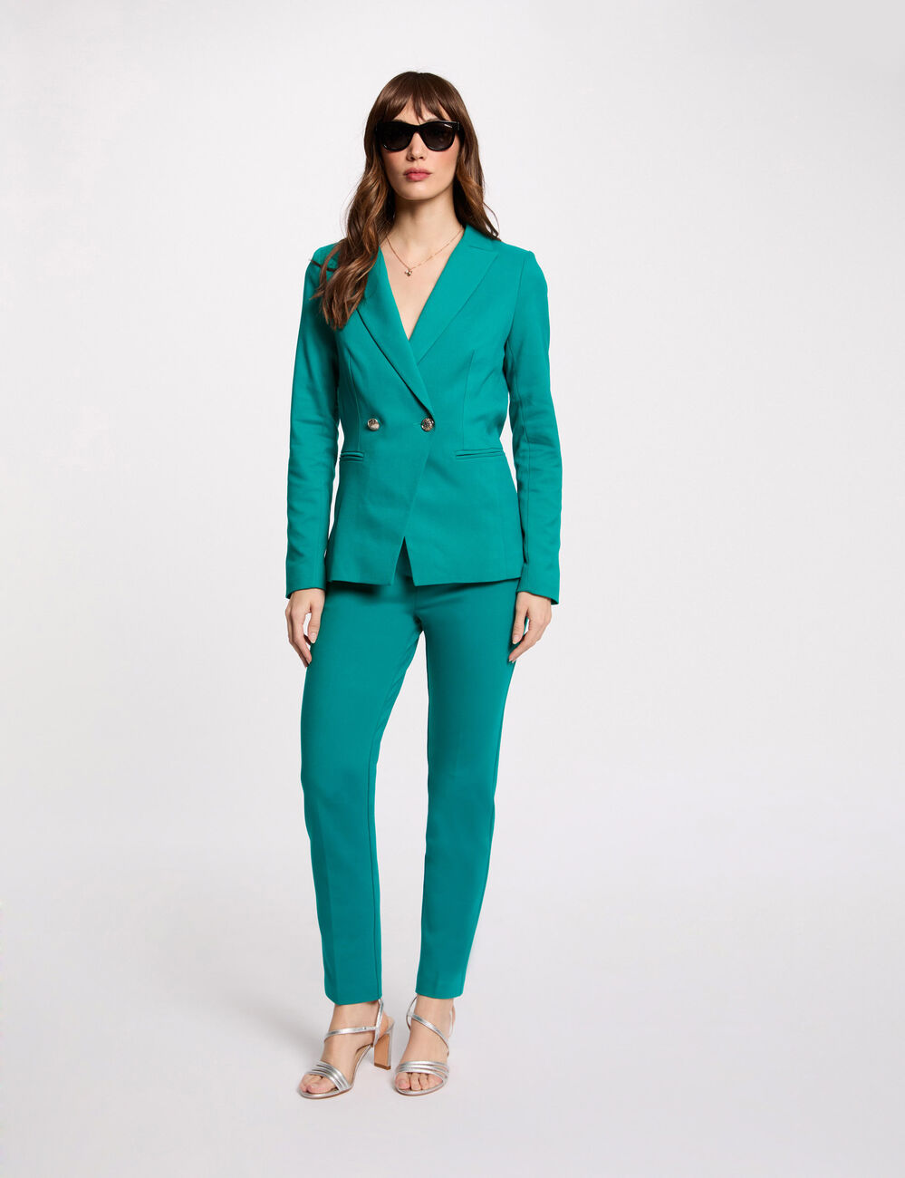 Blazer met getailleerde pasvorm turkooisblauw vrouw