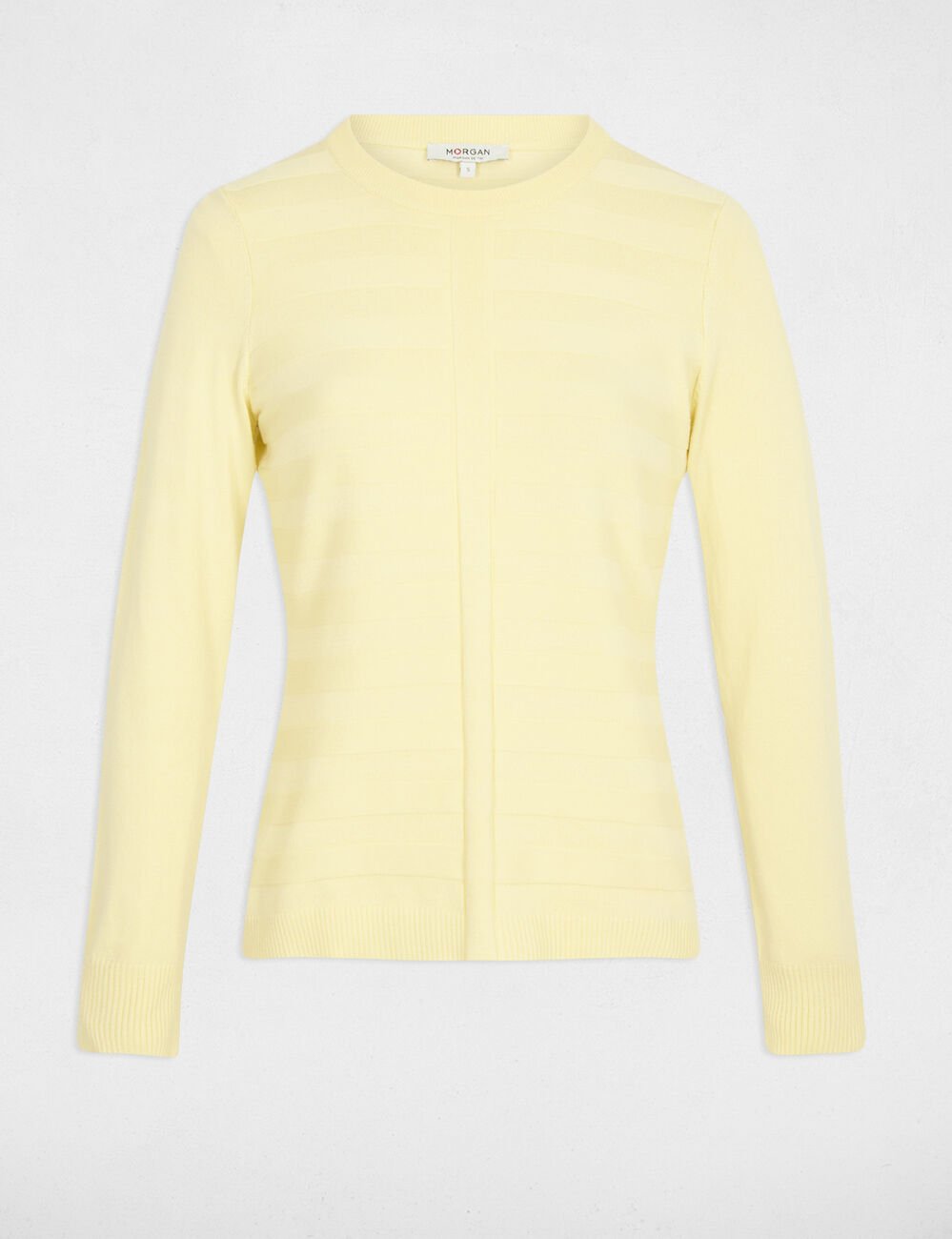 Pull ajusté col rond jaune clair femme