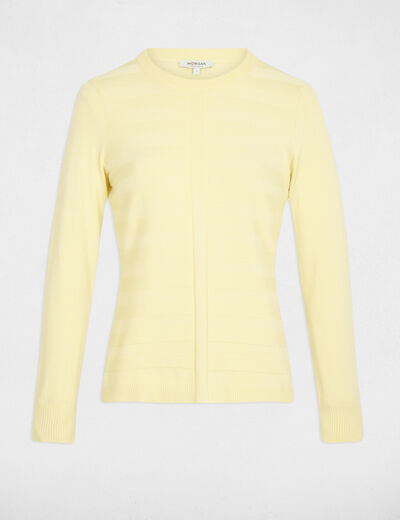 Pull ajusté col rond jaune clair femme