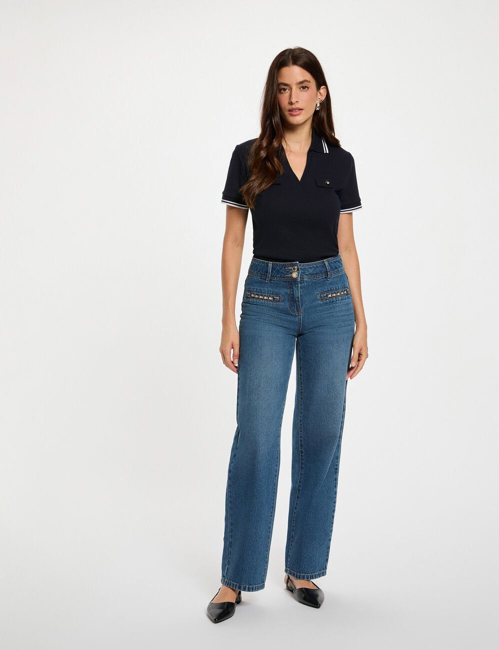 T-shirt polo cintré bleu marine femme