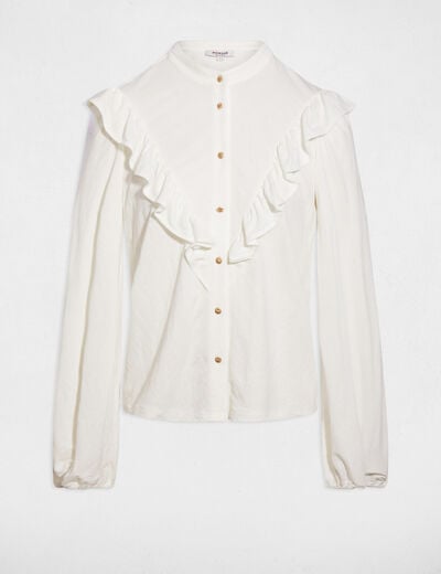T-shirt plissé boutonné blanc femme