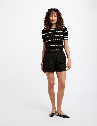 Short taille haute dentelle noir femme