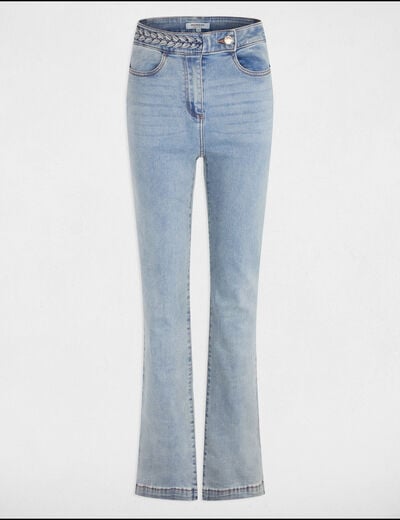 Jeans droit avec d&eacute;tails tress&eacute;s denim bleach femme