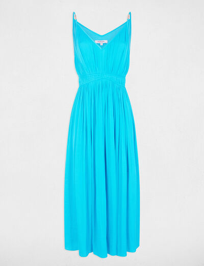 Robe midi droite plissée bleu ciel femme