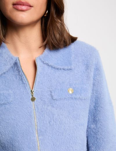 Vest met lange mouwen en reverskraag bleu vrouw