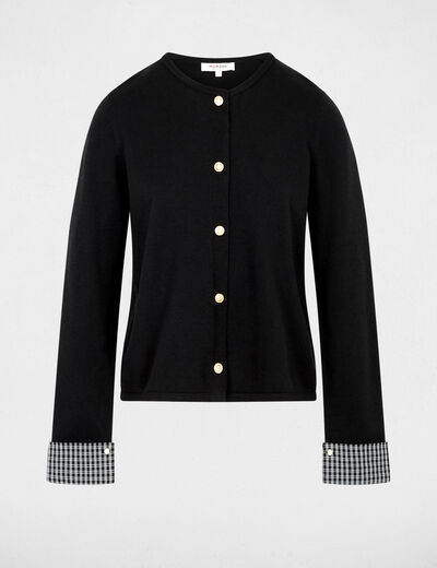 Rechte cardigan met ronde hals zwart vrouw