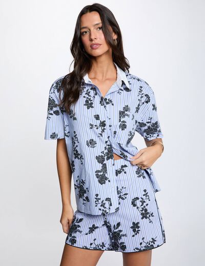 Chemise col contrast&eacute; multicolore femme