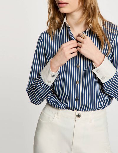 Chemise ray&eacute;e col contrastant bleu marine femme