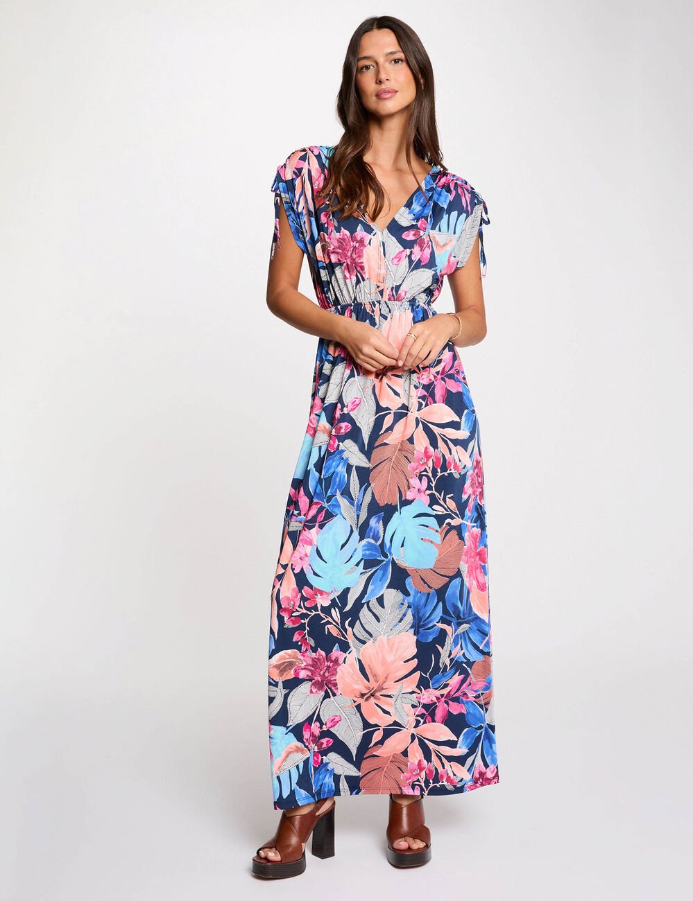 Robe longue d&eacute;collet&eacute; multicolore femme
