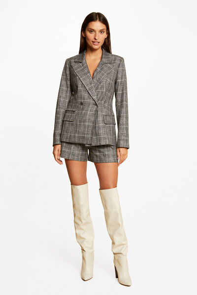 Short city ajusté à carreaux gris moyen femme