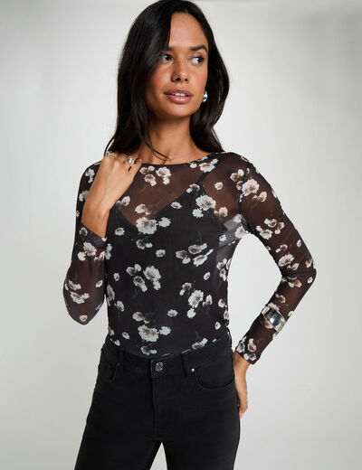Mesh T-shirt met lange mouwen meerkleurig vrouw