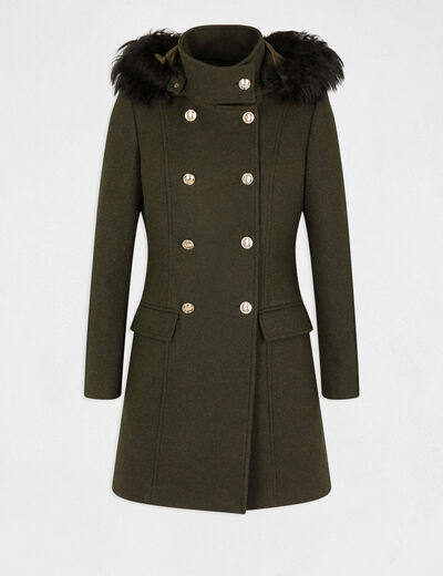 Manteau ample boutonné à capuche olive femme