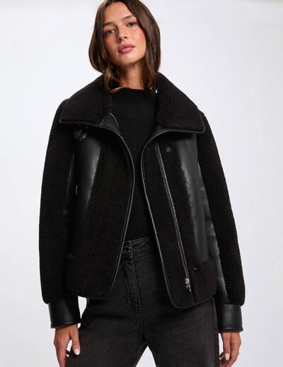 Manteau court col tailleur noir femme
