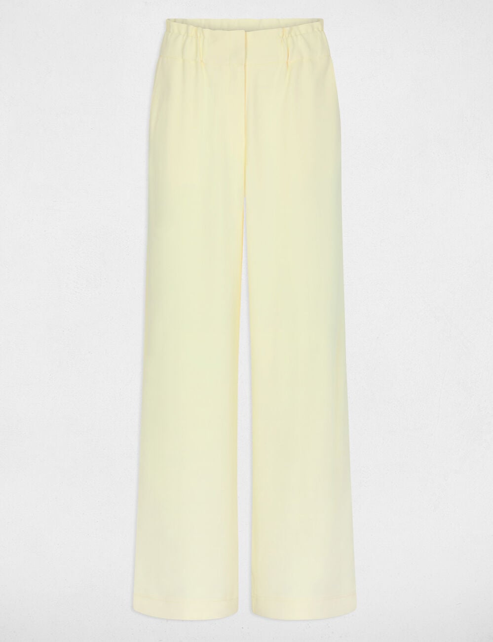 Pantalon large taille haute jaune pastel femme