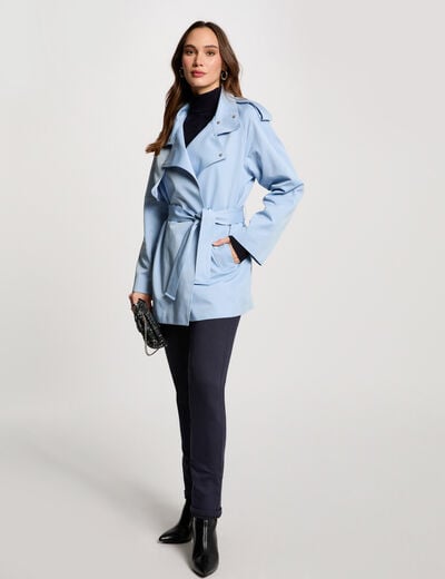 Trench court fluide bleu ciel femme