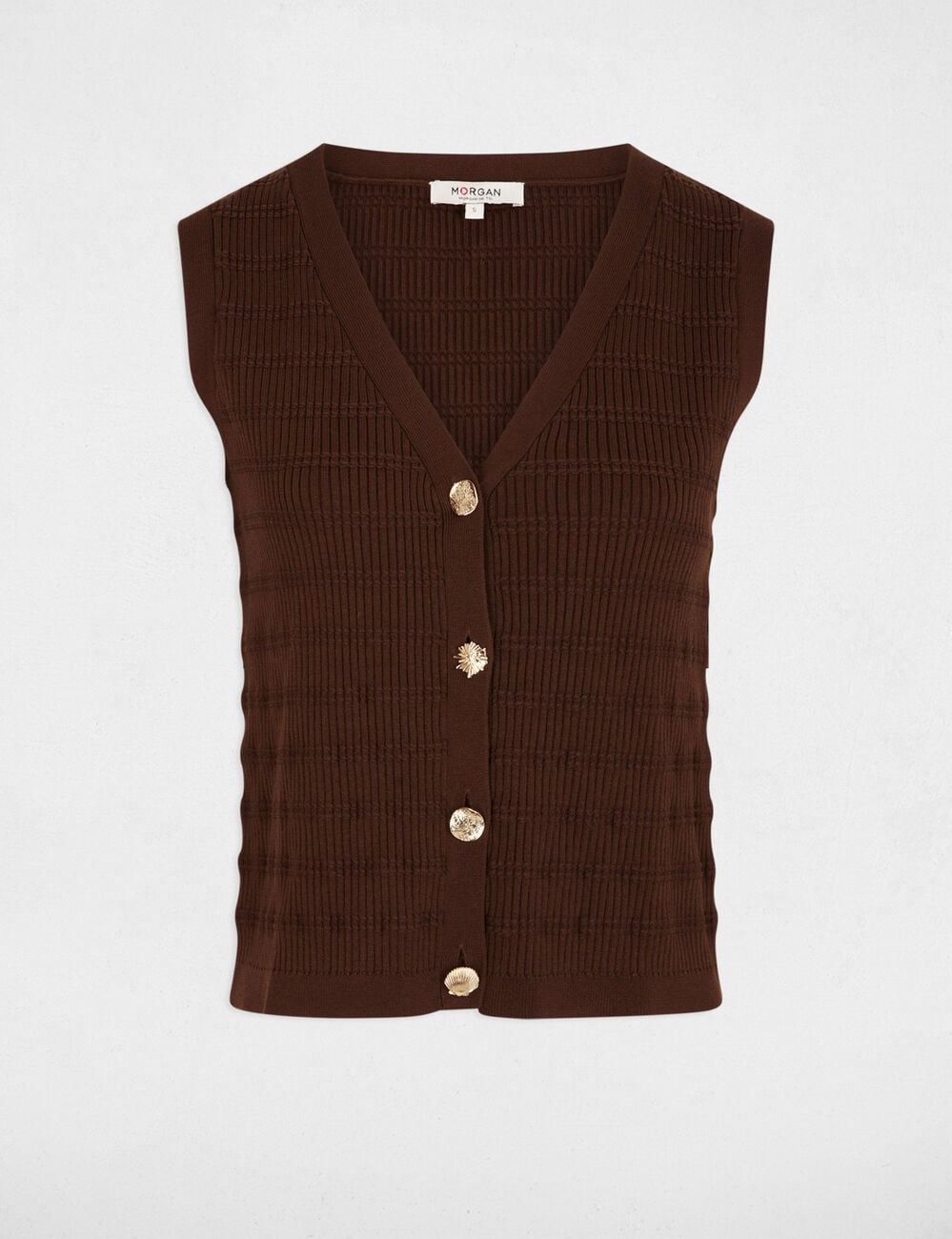 Getailleerd vest met V-hals donker bruin vrouw