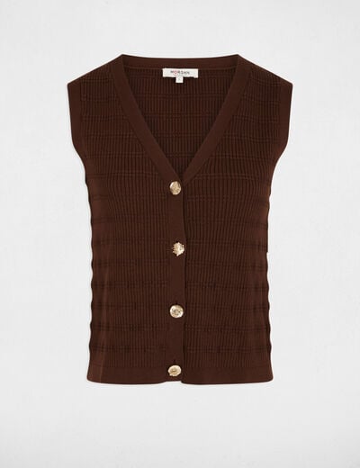 Getailleerd vest met V-hals donker bruin vrouw