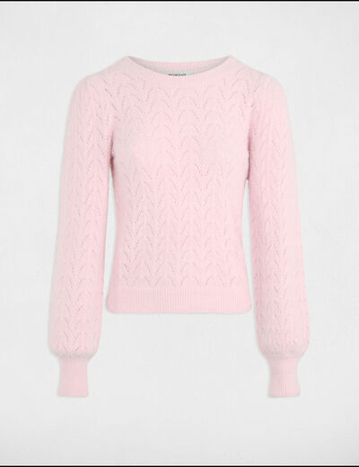 Pull col rond ajouré rose pastel femme