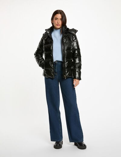 Doudoune courte brillante noir femme