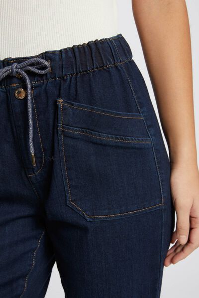 Momjeans elastische tailleband raw jeans vrouw