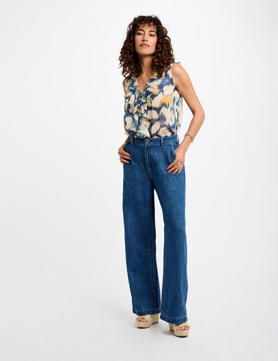 Jeans large taille haute denim stone femme