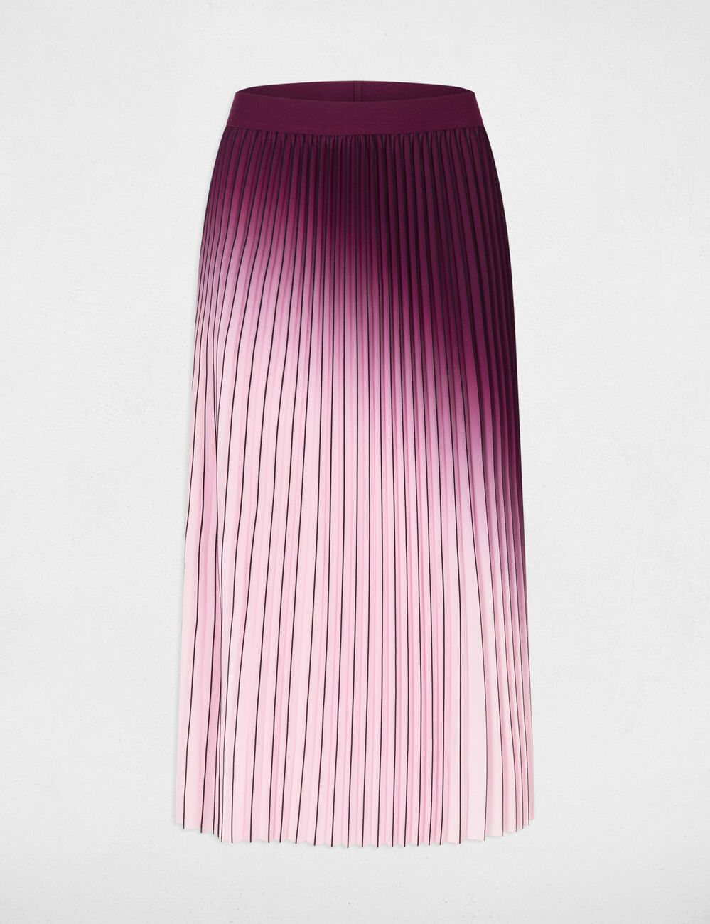 Jupe longue pliss&eacute;e prune femme