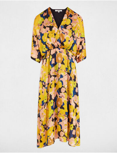 Rechte midi-jurk met bloemenprint meerkleurig vrouw