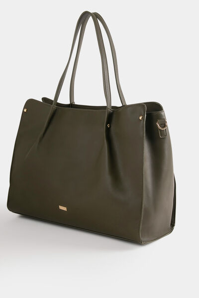 Sac cabas avec détail chaîne vert kaki femme