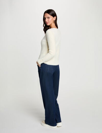 Pull col v manches longues ivoire femme
