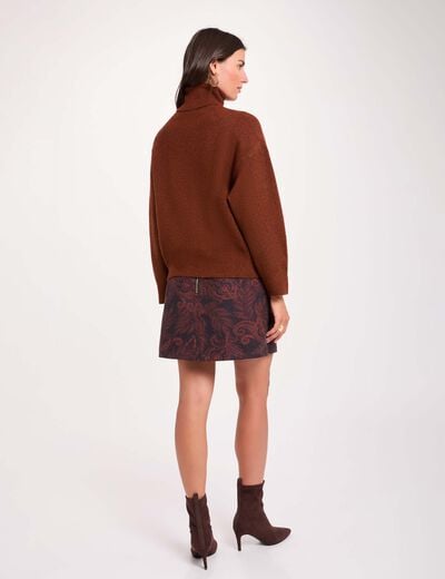 Pull col roul&eacute; marron femme