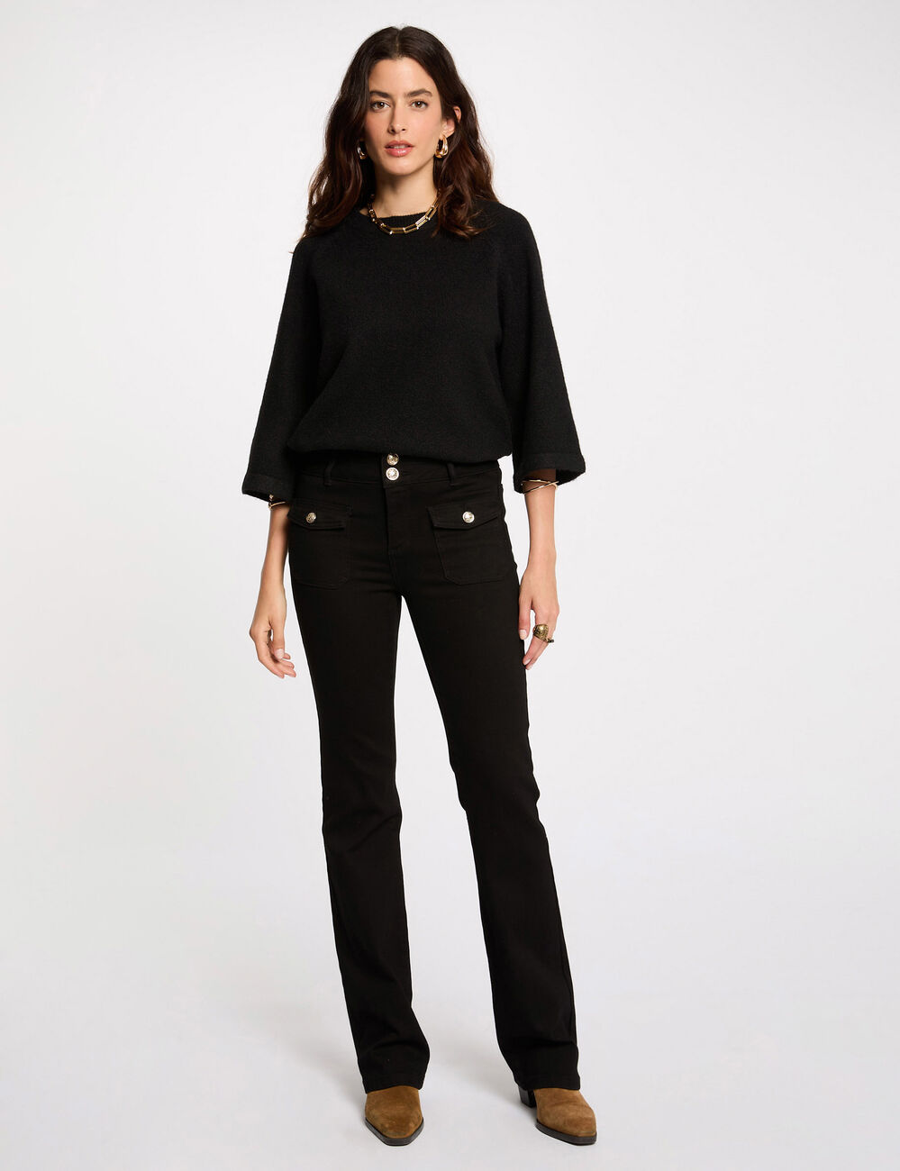 Bootcut jeans met klepzakken zwart vrouw