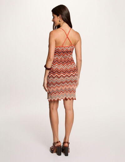 Robe tricot courte chevron marron cognac femme