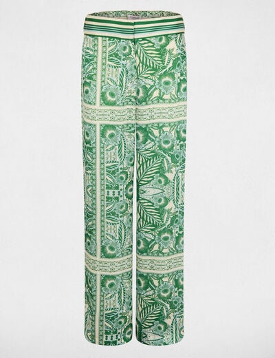 Pantalon large taille haute multicolore femme