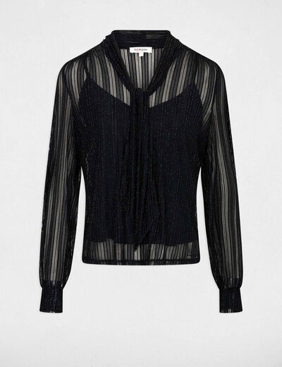 T-shirt court col lavallière noir femme